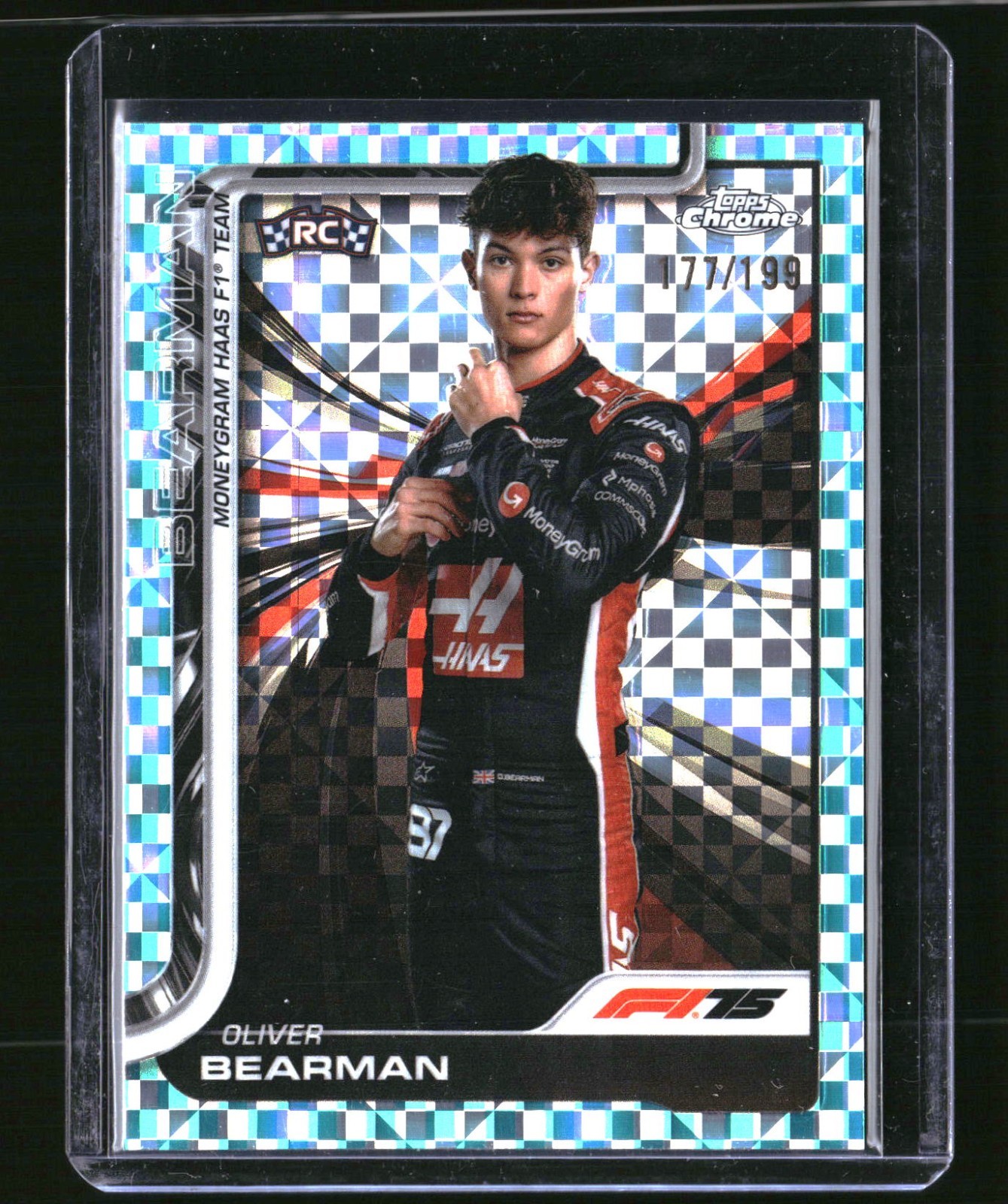 2025 Topps Chrome F1 Oliver Bearman RC Rookie Portrait Aqua Checker 177/199 #14