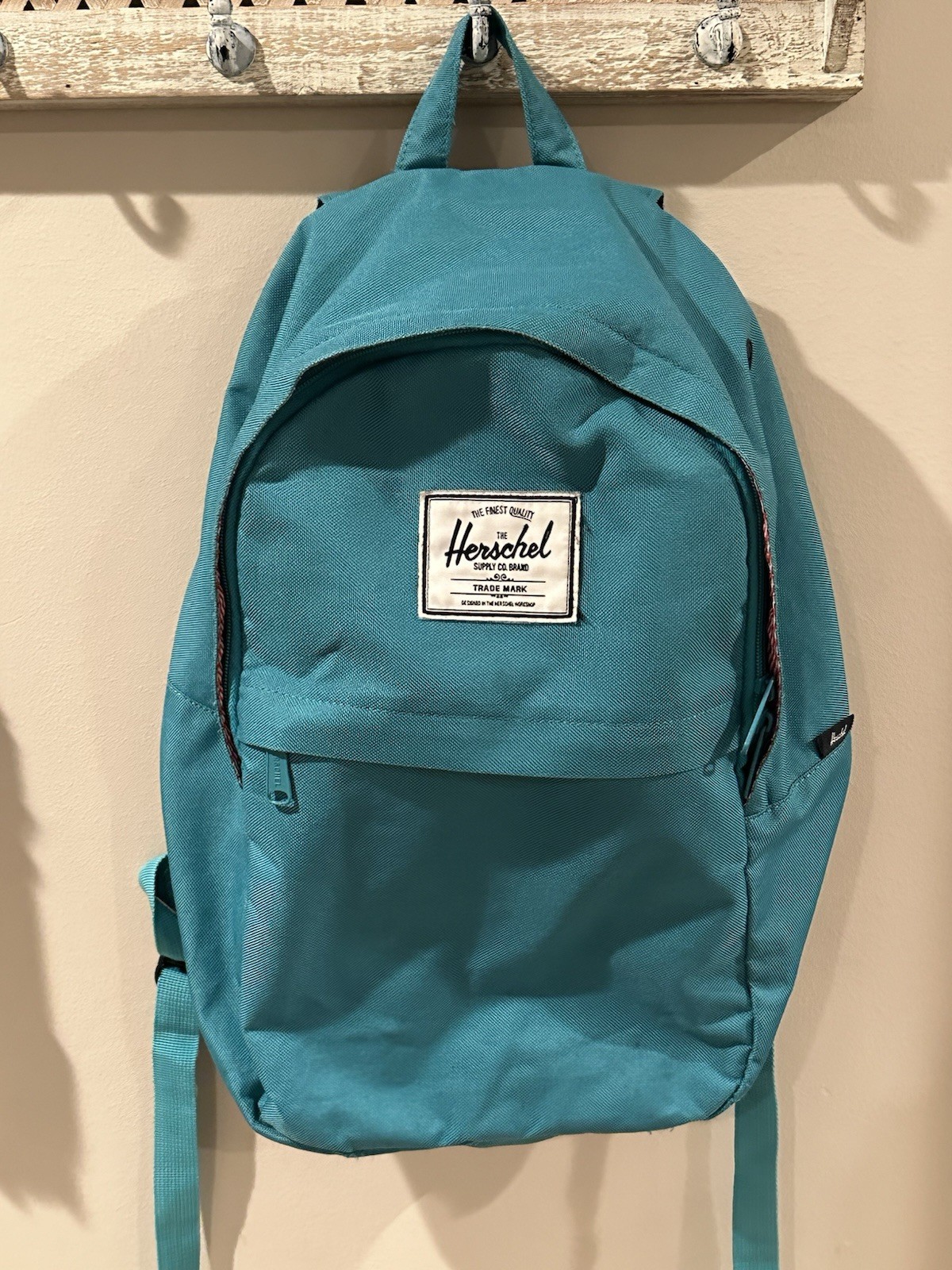 Herschel Classic Backpack in Teal Aqua Blue with Red Stripe Lining
