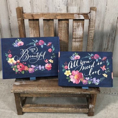 2-Pc NWOT Nesting Box Gift Box and Decor Set -  Life is Beautiful  Floral Set
