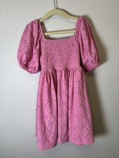 Tahari bright pink eyelet mini dress featuring a square neckline Size 6