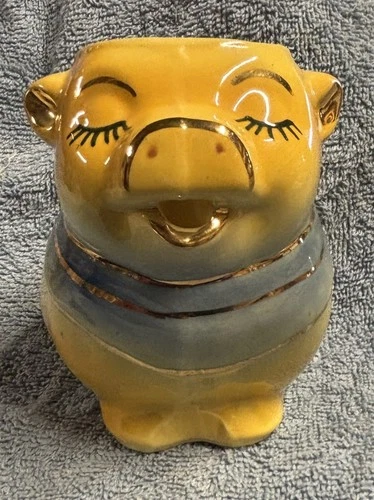 REAR GOLD ENLAY SHAWNEE POTTERY Creamer Yellow Blue 1940s Vintage