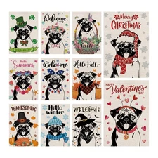 Seasonal Garden Flags Pug Dog Double Sided Flags Set of 11 Holiday Farmhouse ...