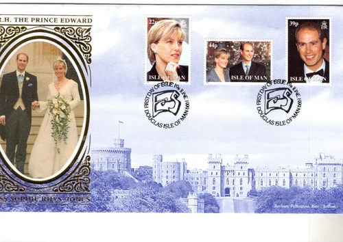 1999 ISLE OF MAN - EDWARD & SOPHIE WEDDING - BENHAM SILK FDC FROM COLLECTION C40