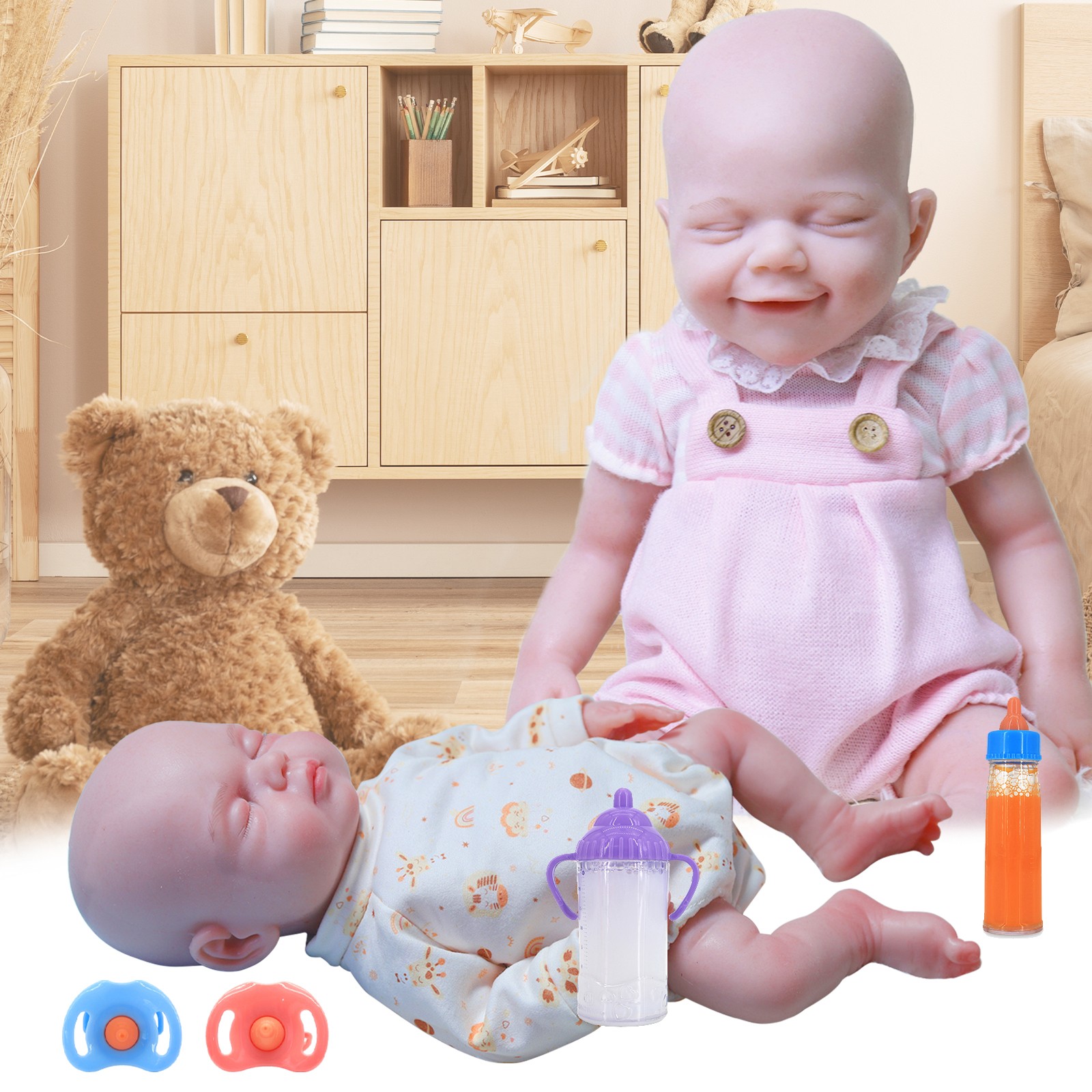  4PCS Doll Feeding Set - Realistic Magic Bottles & Cute Pacifier for Baby Dolls
