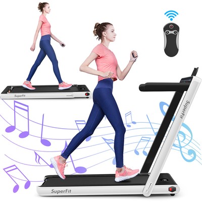 2 in 1 Folding Treadmill 2.25HP Running Machine w/ Dual Display White