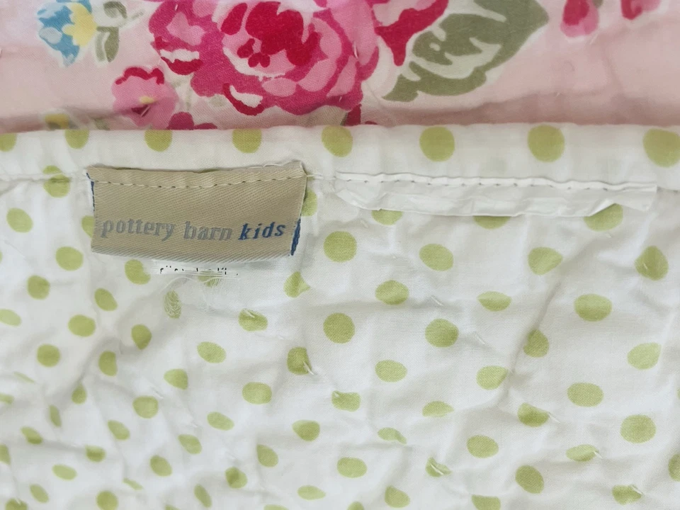 Manta bebé Pottery Barn niños flor jardín reliquia rosa verde rojo Foto 3 de 4