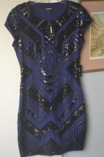 NWT Express Women Sheath Navy Blue Black Beaded sz. S P Sleevless Dress Tag $88.