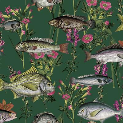 Holden Dekor grüne Lagune Tapete Fisch Karpfen Blumenmuster rosa orange