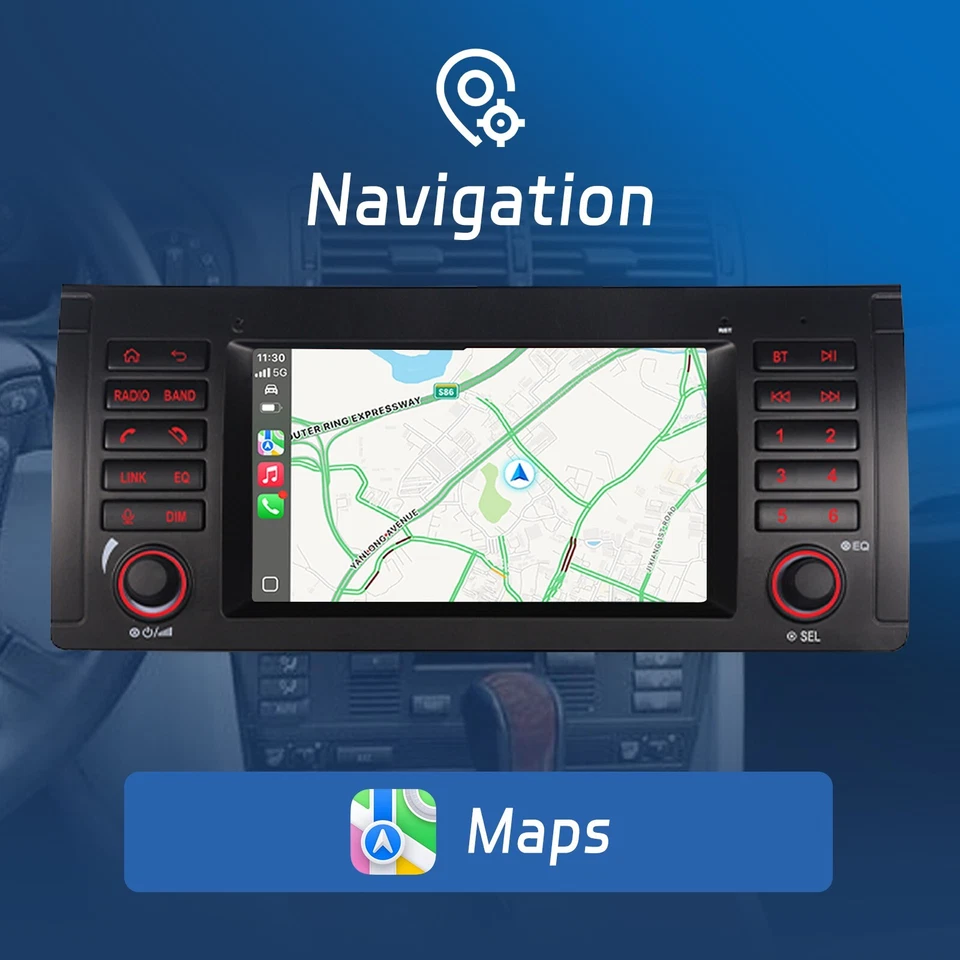 Estéreo Coche BMW E39 X5 Serie 5 CarPlay Android Auto Alta Potencia Salida BT IPS Foto 4 de 4