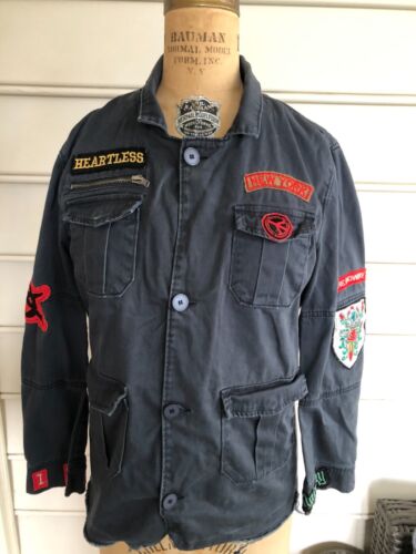 Vintage Elan Women's Punk Anarchy Distressed Button-Up Jacket Small NYC Patches - Picture 1 of 5