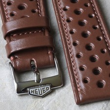  Cinturino rally Heuer Monaco originale anni 60/70 marrone vintage 22mm con fibbia Heuer