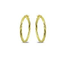 Gold Flash Sterling Silver 2x35mm Twist Round Medium Hoop Earrings