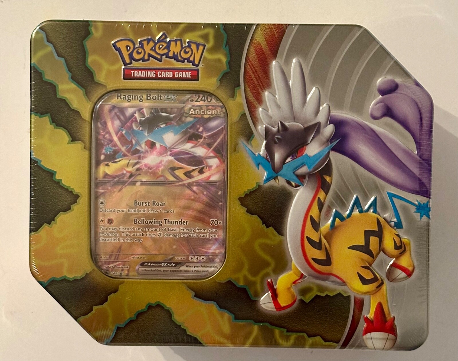 Pokemon Paradox Destinies Tin, RAGING BOLT EX edition, FACTORY SEALED