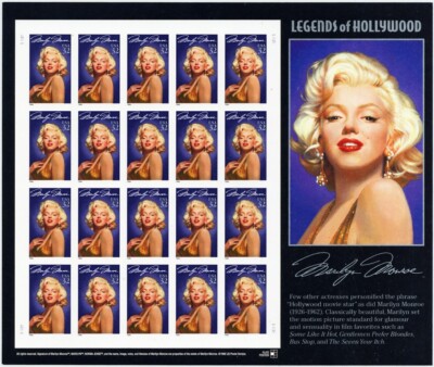 2967a, MNH 32¢ Marilyn Monroe Complete Imperforate ERROR Pane of
