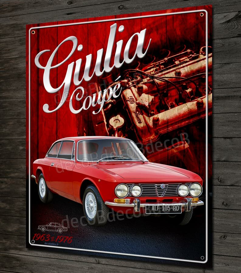 Plaque métal Alfa Romeo Giulia Bertone : œuvre d'art murale lithographiée en acier