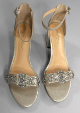 Betsey Johnson Mel Silver Block Heel Jeweled Evening Sandals Wms Size 10 EUC