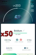 50x Beldum Pokemon Bundle !! Good Chance of Lucky and Good IVs !! Go
