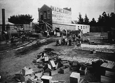 Bairnsdale District Victoria 1912 - A factory yard. There are pile- Old Photo