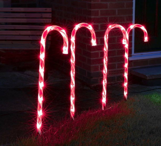 4 x 82cm Christmas LED Candy Cane Stakes Garden Pathway Outdoor