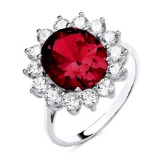 Sterling Silver 925 simulated RUBY Large Princess Diana Cluster Ring size K to V