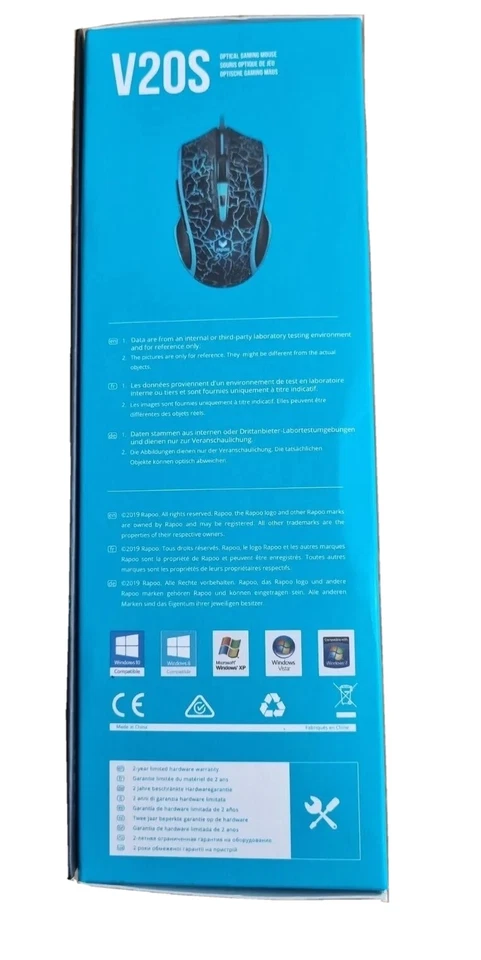 Rapoo V20S Wired Gaming Optical Mouse Easy Grip Black and Neon Blue - Image 4 of 4