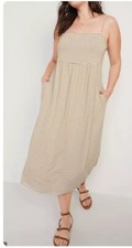 NEW Old Navy Ivory Brown Striped Jersey Square Neck Midi Fit Flare Sun Dress 2X