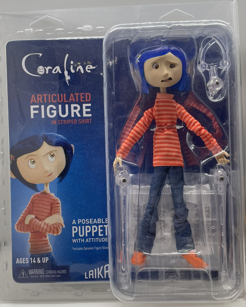 NECA CORALINE ARTICULATED 8” FIGURE IN ORANGE SWEATER STAND