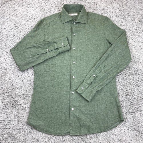 Luca Faloni Shirt Men 15.5 39 Brushed Cotton Long Sleeve Olive Made In