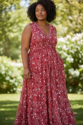NEW Max Studio Women's Maxi Peasant Layered V Neck Dress Floral Mesh 3X $148.