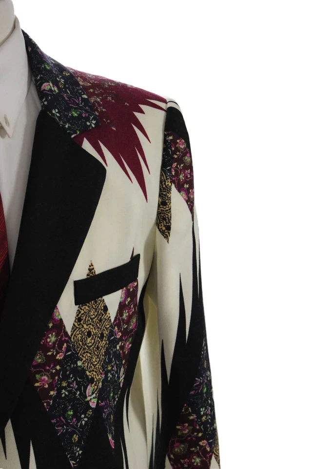 Etro Milano Mens Collared Long Sleeve Button Button Floral Print Blazer White Si - Image 2 of 4