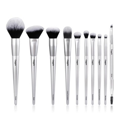 Ceppin Professional Makeup Brushes 10Pcs, Premium Synthetic 10 Pcs, Silver