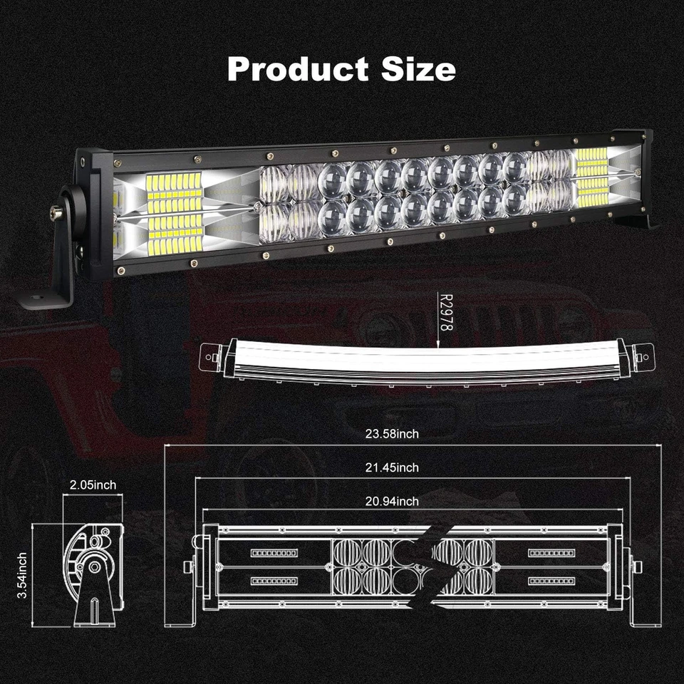 LED Light Bar 22 Inch Curved Led Off Road W/ 2pcs 22 Inch, White Foto 2 de 4