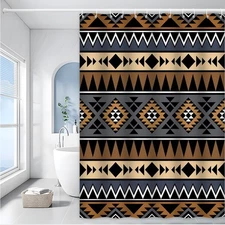 Brown Ethnic Shower Curtain Tribal Geometric Print Waterproof Bathroom Decor