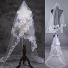 1PC Wedding Veil Lace Edge Long Luxurious Bridal Veil White Ivory Veil