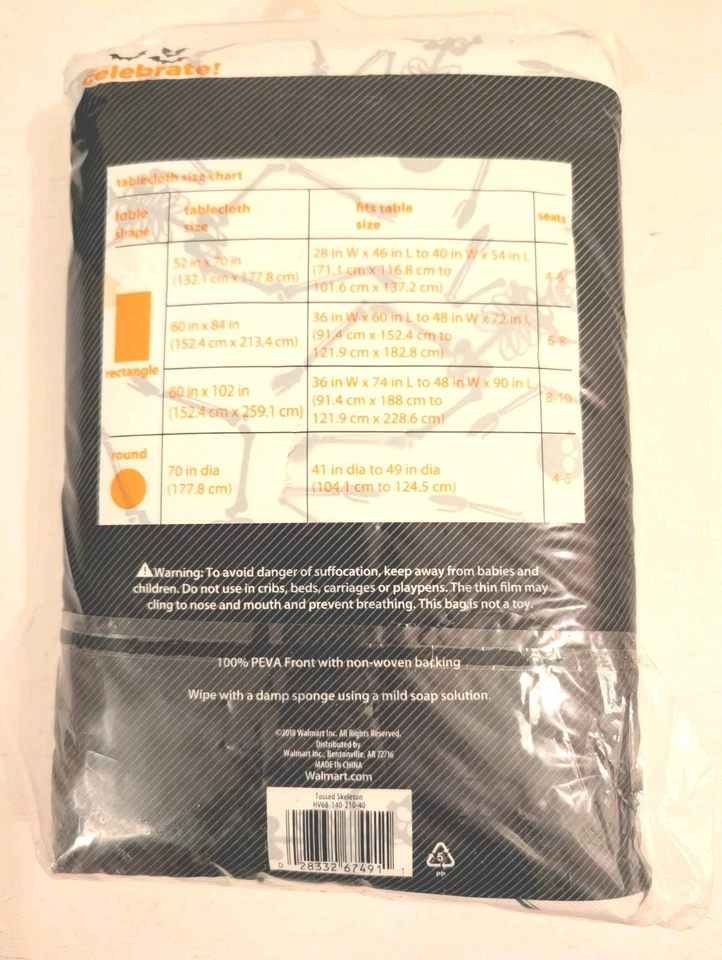 NUEVO Mantel Vinilo Esqueletos Bailando Halloween Rectángulo 60"x 84” Negro Gótico  Foto 3 de 4