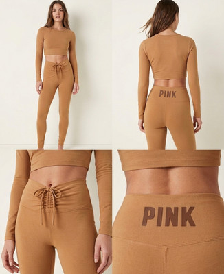 Victoria's Secret PINK Active Ruched V Leggings Womens XS Tan Stretch High Waist