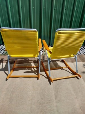 テレスコープ ビンテージ イエロー ディレクターズチェア 2脚セット Vtg Telescope Furniture Company Folding WoodVinyl Tubing Aluminum