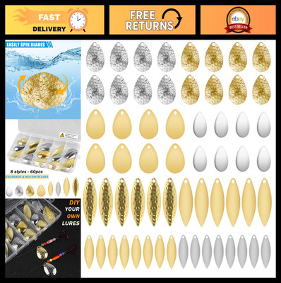 60pcs Colorado Spinner Blades for DIY Lure Making Kit - Gold & Silver Willow Bla