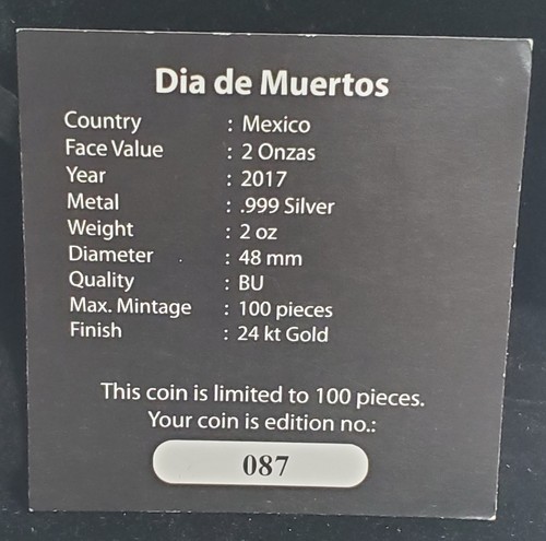 DIA DE LOS MUERTOS Day of the Dead Libertad 2oz Silver Coin Mexico 2017 - Picture 5 of 8