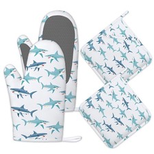 Sharks Oven Mitts and Pot Holders Sets of 4, Heat Resistant Silicone Oven Mit...