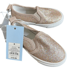 NEW Cat  Jack Toddler Girls Slip-On Sneakers Gold Glitter Size 6