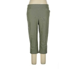 Chicos Perfectly Stretch Olive Green Pinstripe Capri Lattice Cuff Sz 4/2XL