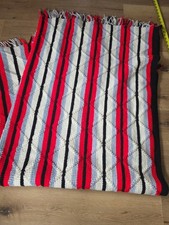 Vintage Handmade Crochet Afghan Throw Retro Stripes Raised Squares Grannycore
