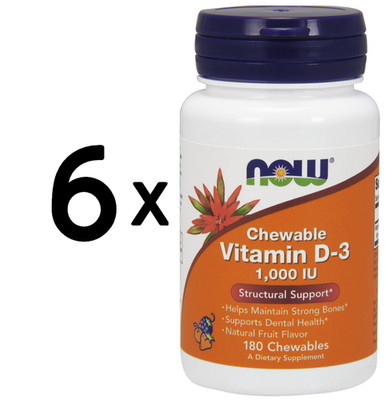 6 x NOW Foods Vitamin D-3, 1.000 IU (Chewable) - 180 chewables (46,29 EUR/kg)