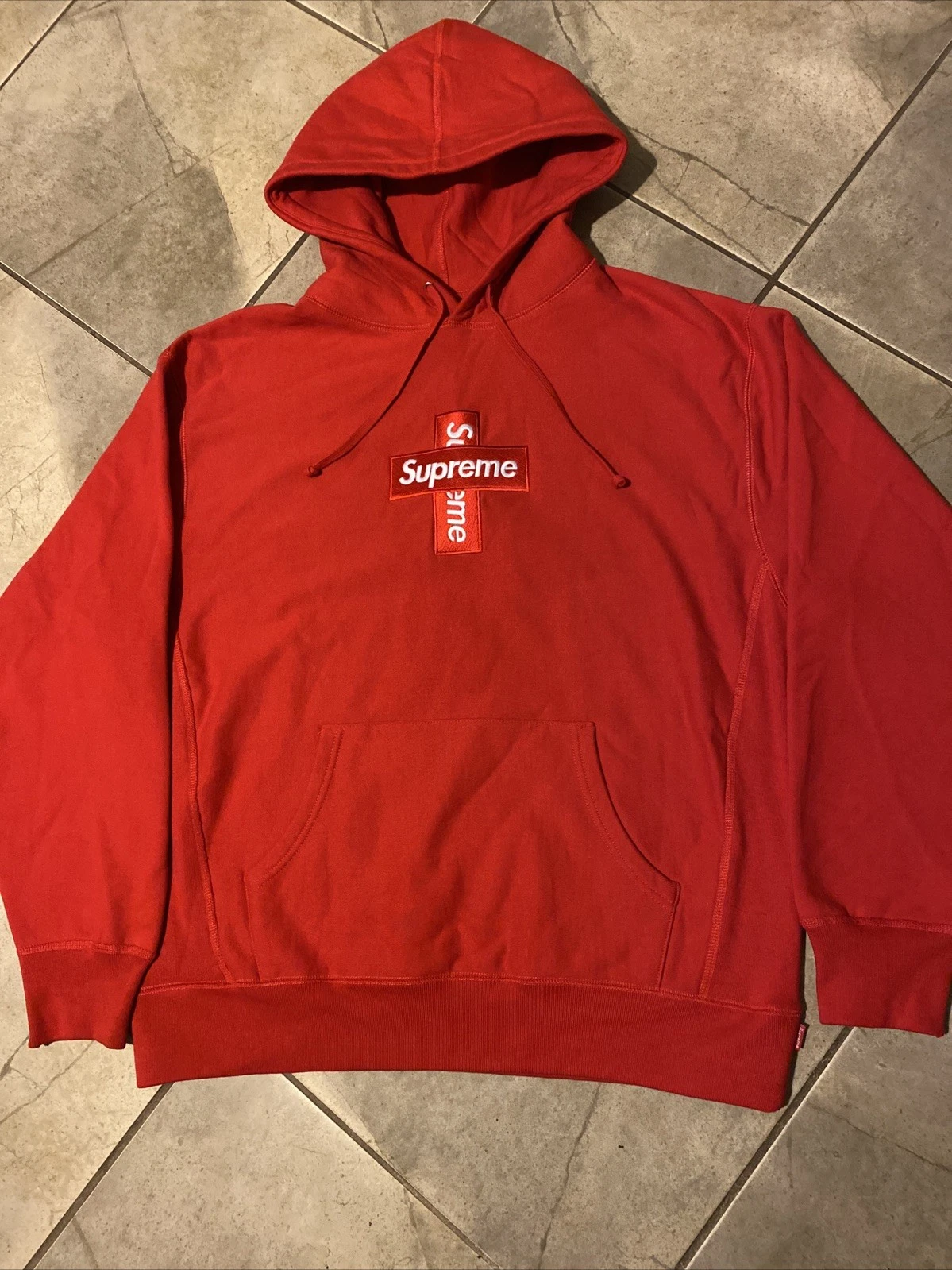 Felpa con cappuccio Supreme Cross Box logo rossa taglia L