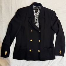 Vintage Escada by Margaretha Ley Double Breasted Wool Blazer Gold Buttons Sz 36