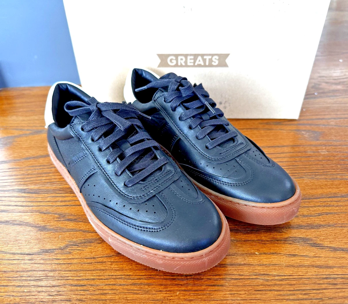 Greats Brooklyn Royale Mens Shoes Black Leather Lace Up Sneakers Made Italy - 10 close main image 3