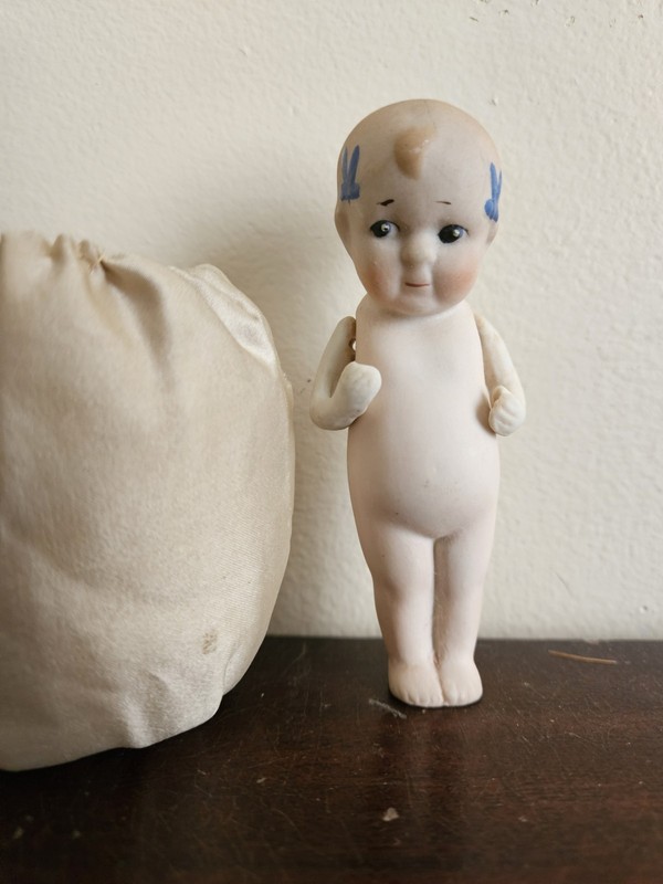Antique Nippon Kewpie Style Jointed Bisque Powder Puff Doll. Rare. Very Nice.