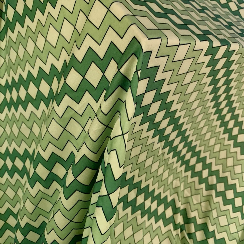70s 80s Vtg Green Mod Psychedelic Geometric Stretch Fabric 60” by 3.75+ Yards - Image 2 of 4