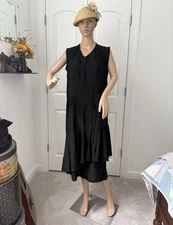 Vintage 20s 30s Black True Flapper Dress Sleeveless Tiered TLC S-M